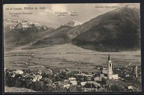 AK Màlles /Val di Venosta, Panorama mit Königsspitze, Ortler und Tschengelser Hochwand