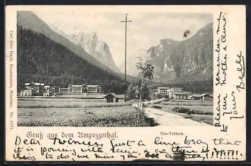 AK Neu-Toblach /Ampezzothal, Ortsansicht mit Landstrasse