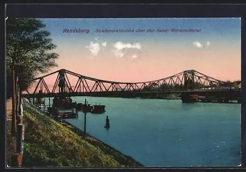 AK Rendsburg, Strassendrehbrücke über den Kaiser Wilhelm-Kanal