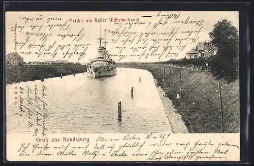 AK Rendsburg, Kriegsschiff durchfährt den Kaiser Wilhelm Kanal