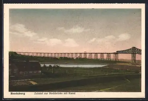 AK Rendsburg, Zufahrt zur Hochbrücke mit Kanal