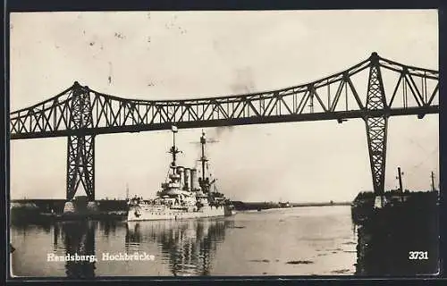 AK Rendsburg, Hochbrücke mit Dampfer