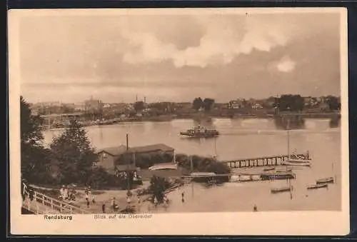 AK Rendsburg, Blick auf die Obereider, Boote