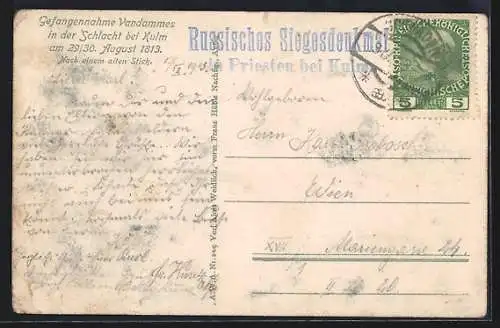 AK Gefangennahme Vandammes in der Schlacht bei Kulm 1913, Befreiungskriege
