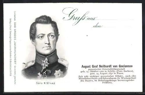 AK August Graf Neidhart von Gneisenau, preussischer Generalfeldmarschall, Befreiungskriege