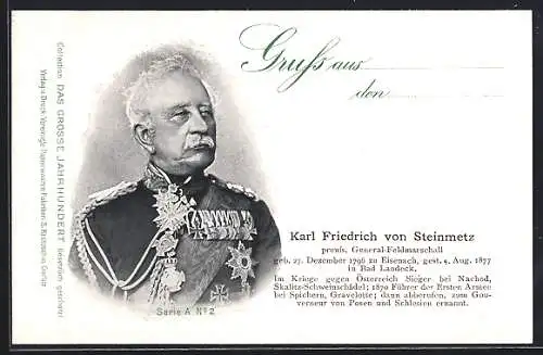 AK Portrait Karl Friedrich von Steinmetz, preuss. General-Feldmarschall