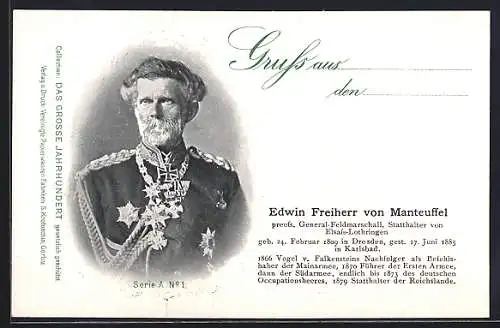 AK Edwin Freiherr von Manteuffel, preuss. Generalfeldmarschall