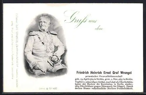 AK Friedrich Heinrich Ernst Graf Wrangel, preussischer Generalfeldmarschall