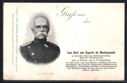 AK General Leo Graf von Caprivi de Montecuccoli, Portrait und Kurzvita, Reichseinigungskriege