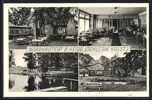 AK Nordhastedt /Heide, Gaststätte Wassermühle C. Carstens mit Badeanstalt und Garten