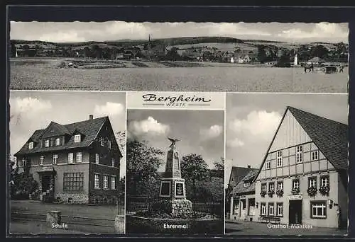 AK Bergheim / Höxter, Gasthof Mönikes, Schule, Ehrenmal