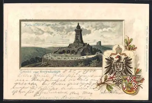 Lithographie Kyffhäuser, Blick aufs Kaiser Wilhelm-Denkmal