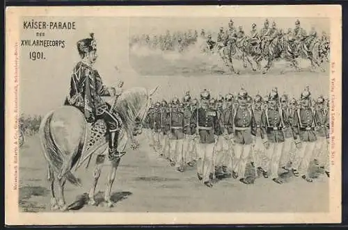 Künstler-AK Kaiser-Parade des XVII. Armeekorps 1901, Kaiser nimmt die Parade ab