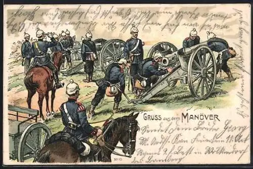 Lithographie Manöver, Stellung der Feld-Artillerie