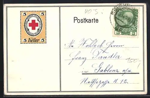 AK 5 Heller aufgedruckte Briefmarke, Rotes Kreuz