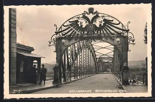 AK Braunau am Inn, Brücke an der Zollgrenze