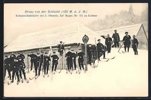 AK Schlucht, Schneeschuhläufer des 2. Oberels. Inf. Regts. Nr. 171 zu Colmar