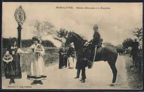 AK Mars-la-Tour, Officiers Allemands à la Frontière