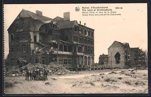 AK Oostduinkerke, Ruines d`Oostduinkerke, Grand Hôtel et coin de la Digue