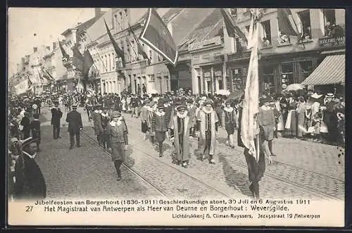 AK Antwerpen-Borgerhout, Jubelfeesten 1836-1911, Geschiedkundige stoet 1911, Het Magistrat van Antwerpen