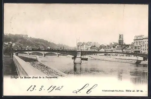 AK Liége, La Meuse, Pont de la Passerelle