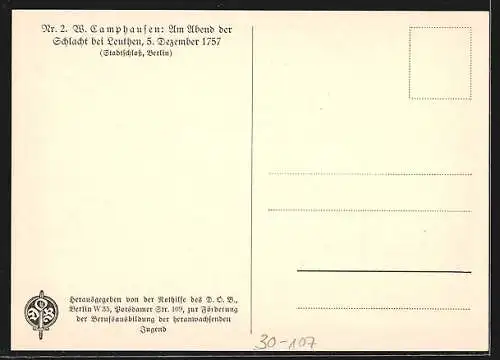 Künstler-AK W. Camphausen: Am Abend der Schlacht bei Leuthen, 5. Dezember 1757