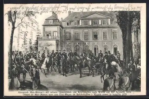 Künstler-AK Reichshofen, Abmarsch Mac-Mahons mit seinem Generalstab von Reichshofen nach Wörth vor der Schlacht 1870