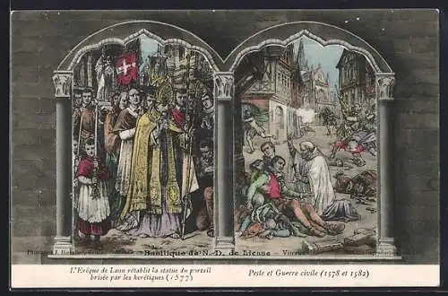 AK L`Evêque de Laon rétablit la statue du portail brisée par les herétiques, 1577, Reformation