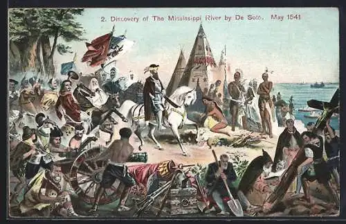 Künstler-AK USA, Discovery of The Mississipi River by De Soto 1541, Reformation