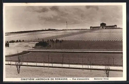 AK Romagne, Cimetière Américain, Vue d`ensemble