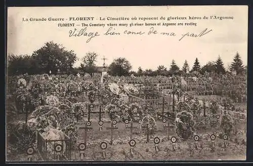 AK Florent, Le Cimetière où reposent de glorieux héros de l`Argonne