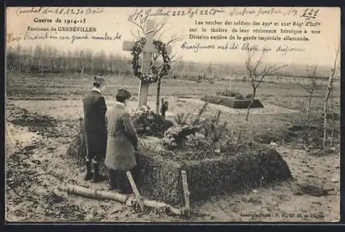 AK Gerbéviller, Les tombes des soldats des 299e et 222e Regt d`Infie, Guerre de 1914-15