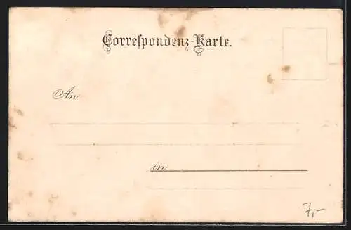 Lithographie Fischamend, Flusspartie mit Ortsanblick und Kirche, Heiligenfigur mit Kind