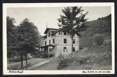 AK Salzerbad, Ortspartie mit Holzhaus