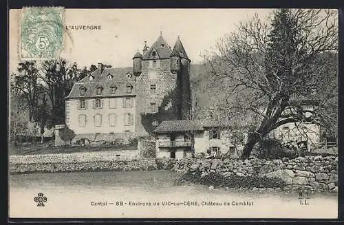 AK Vic-sur-Cère, Château de Comblat et paysage environnant