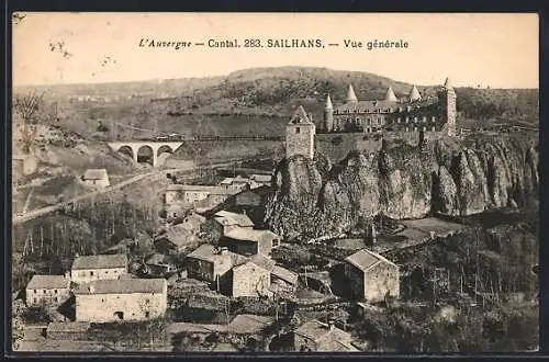 AK Sailhans, Vue générale du village et du château sur la colline