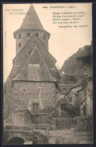 AK Vic-sur-Cère, L`église simple et modeste dans l`Auvergne pittoresque