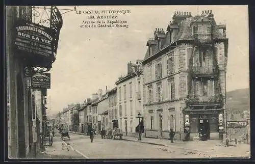 AK Aurillac, Avenue de la République et rue du Général d`Estaing