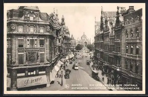 AK Anvers, Rue Leys vers la gare centrale