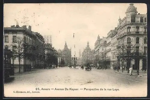 AK Anvers, Avenue De Keyser, Perspective de la rue Leys