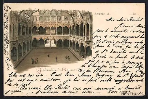 Lithographie Anvers, Intérieur de la Bourse