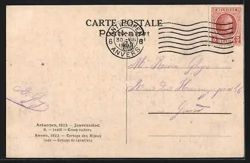 AK Anvers, Cortège des Bijoux 1923, Inde, Groupe de cavaliers