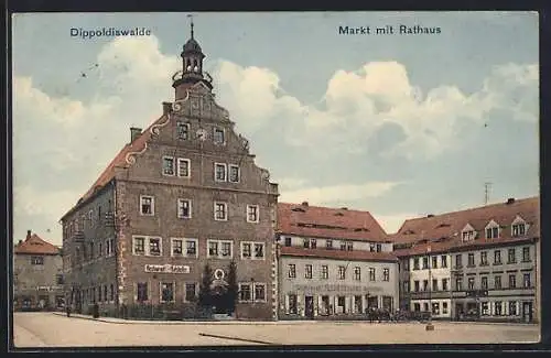 AK Dippoldiswalde, Markt mit Rathaus