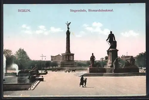 AK Berlin, das Bismarckdenkmal und die Siegessäule