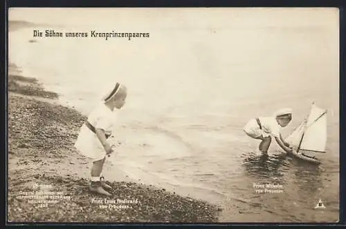 AK Prinz Wilhelm von Preussen, Prinz Louis Ferdinand v. Preussen schicken ein kleines Segelboot ins Meer