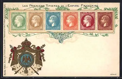 AK Les Premiers Timbres de l`Empire Francais, Wappen