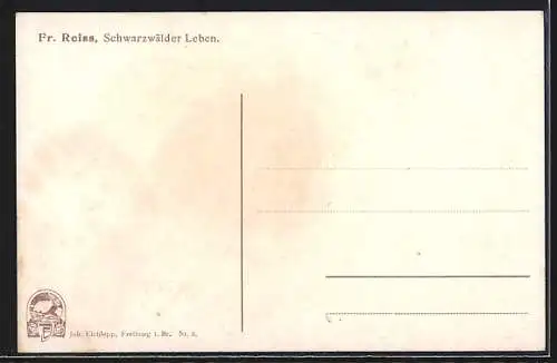 Künstler-AK Fritz Reiss: Schwarzwälder Bursche raucht Pfeife, Mädchen am Baum stehend