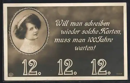 AK Seltenes Datum, 12.12.1912, Frauenportrait