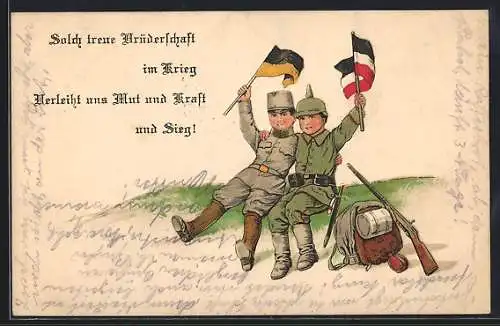 AK Zweibund Soldaten mit Fahnen