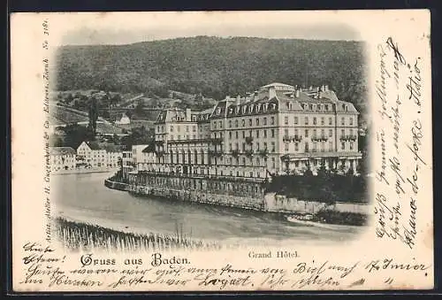 AK Baden, Grand Hotel, vom Wasser gesehen